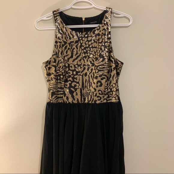 Gold Black Sequinned Dress Short front long back - Picture 3 of 11